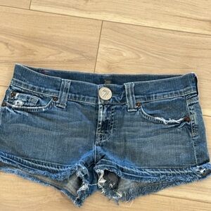 7 For All Mankind Frayed Hem Blue Jean Shorts